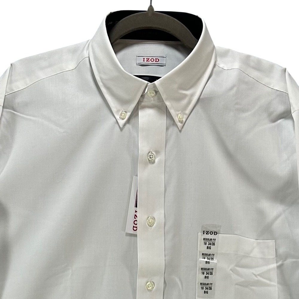 IZOD Button Down Shirt Regular Fit Mens 18 34/35 White Classic Professional